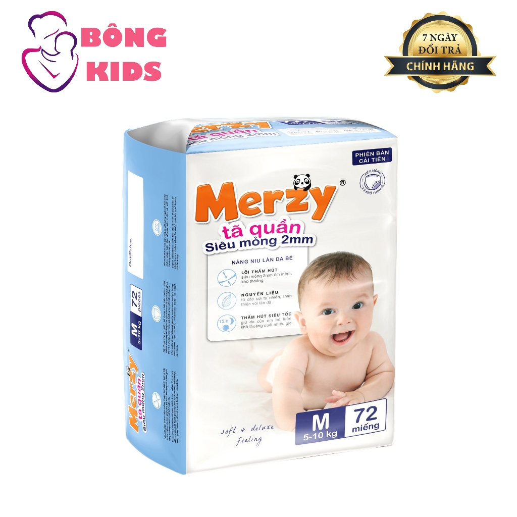 Tã Quần Trẻ Em MERZY tã quần cho bé  Siêu Mỏng Bề Mặt Mềm Mại Không Gây Hằn Da Bé M72, L64, XL58, XXL50 Miếng