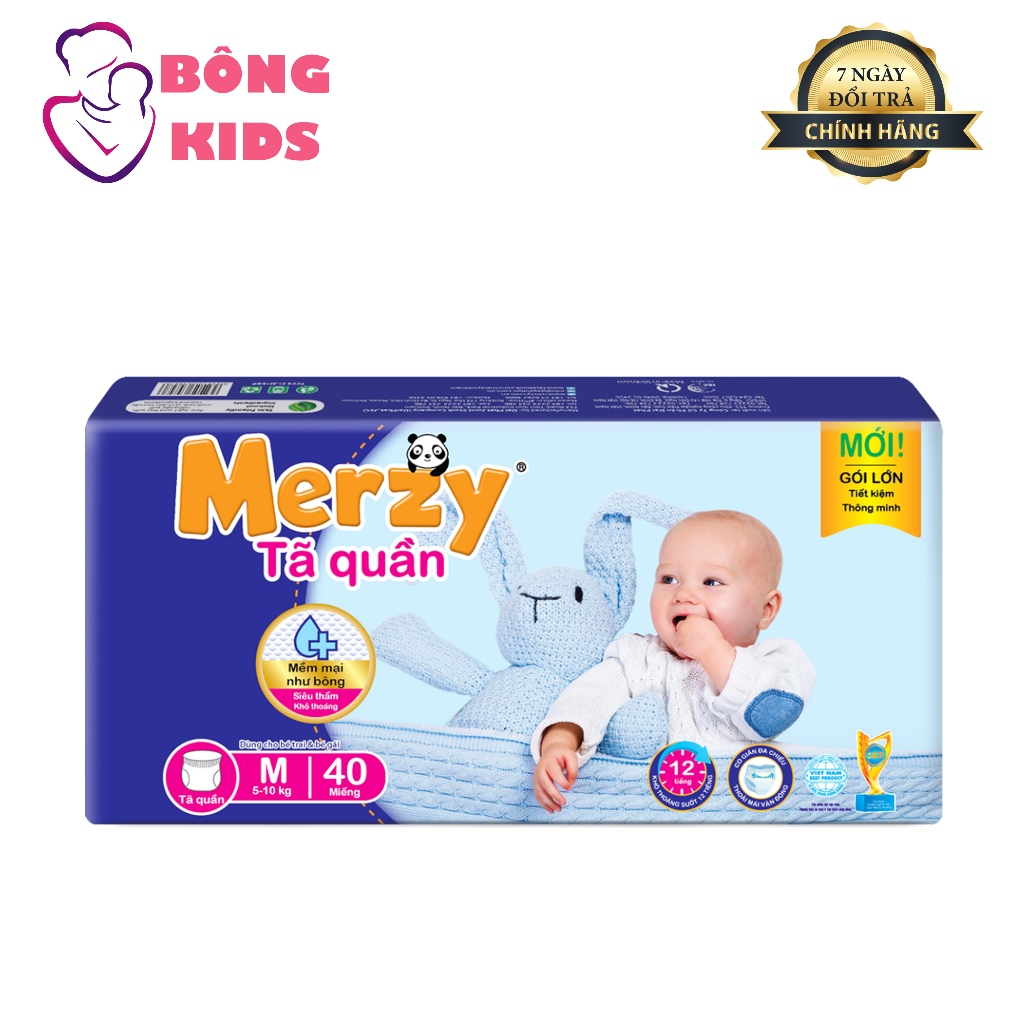 Tã Quần Trẻ Em MERZY Siêu Thấm Hút Mềm Mại, Gói Đại Size M40/L36/XL32/XXL28 Miếng