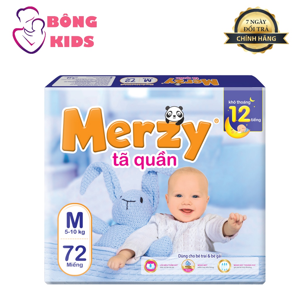 Tã quần trẻ em Merzy Cao Cấp Gói Siêu Đại Siêu Thấm Chống Tràn Khô Thoáng M72/ L64/ XL56/ XXL48 Miếng