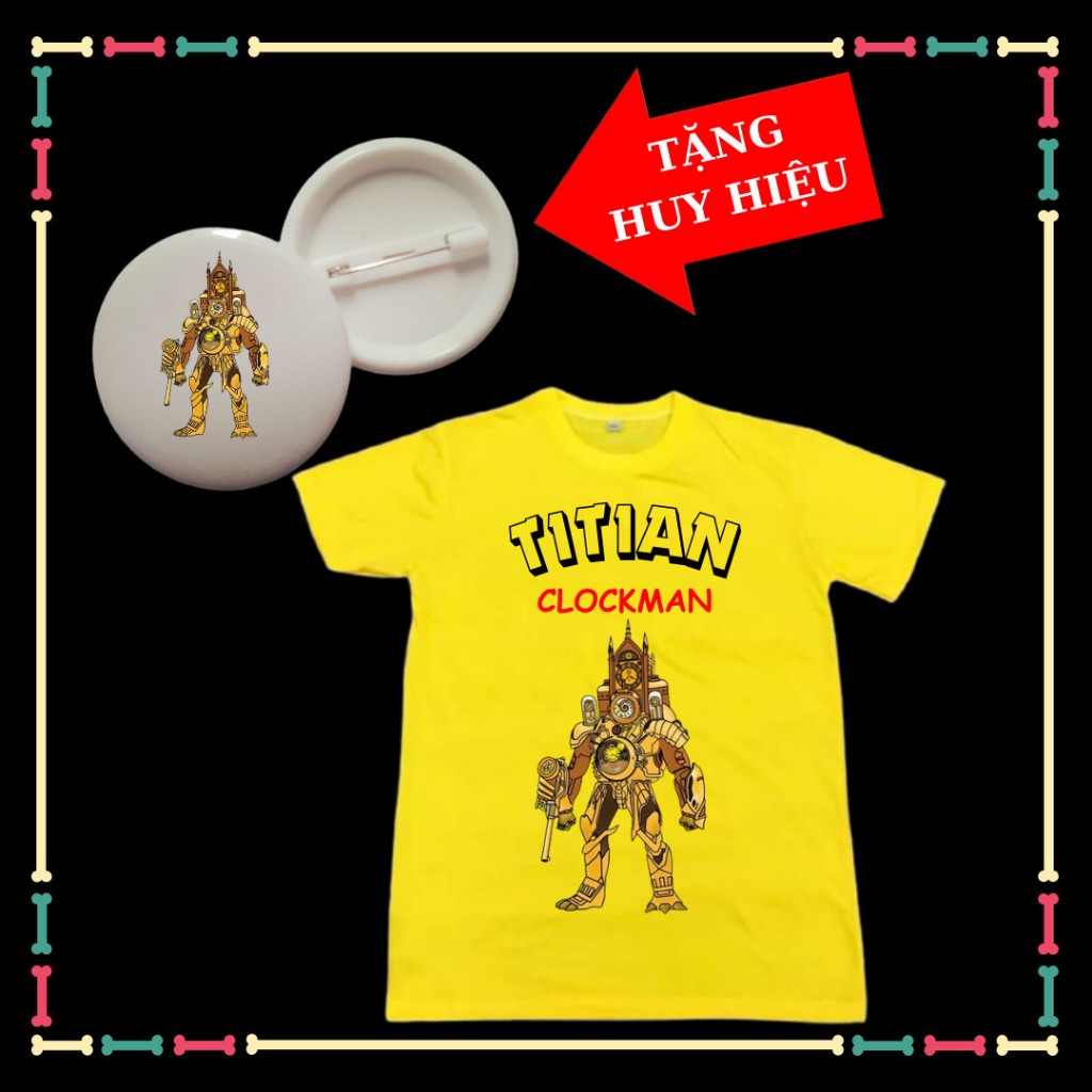 Áo thun bé trai bé gái mẫu mới Skibidi Toilet Titan Clockmam đủ size áo từ 10kg đến 90kg-kèm huy hiệu Skibidi Toilet