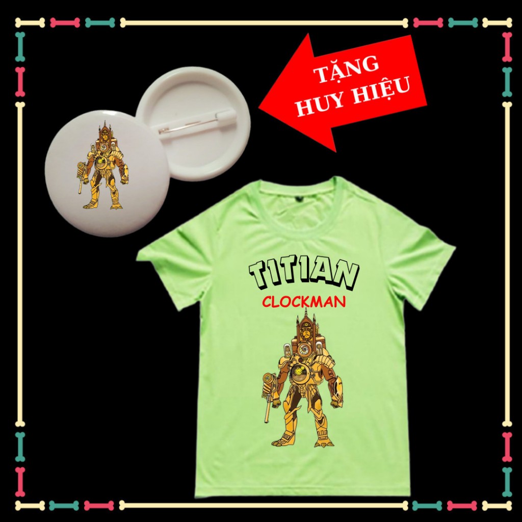 Áo thun bé trai bé gái mẫu mới Skibidi Toilet Titan Clockmam đủ size áo từ 10kg đến 90kg-kèm huy hiệu Skibidi Toilet