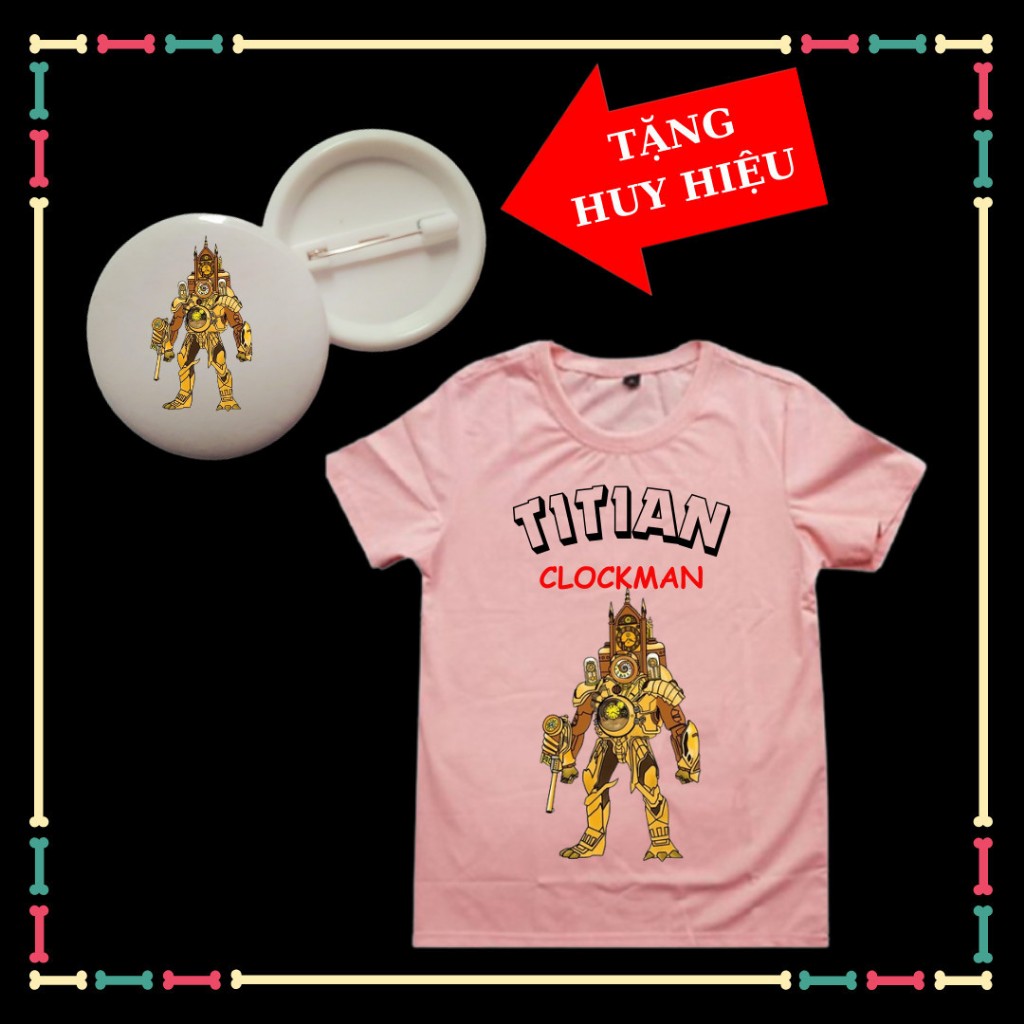 Áo thun bé trai bé gái mẫu mới Skibidi Toilet Titan Clockmam đủ size áo từ 10kg đến 90kg-kèm huy hiệu Skibidi Toilet