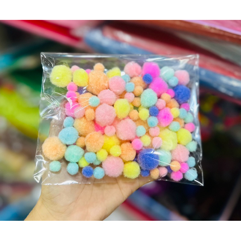 Gói 90-100 Pom Pom Nhiều Size Phụ Kiện Làm Kẽm Nhung Làm Hoa Handmade DIY