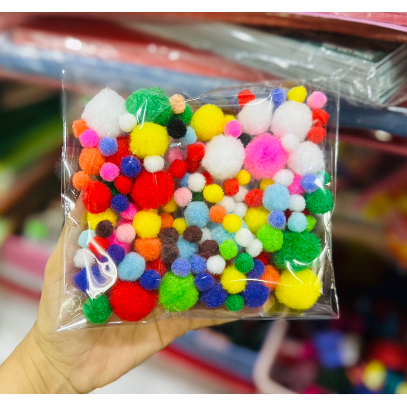 Gói 90-100 Pom Pom Nhiều Size Phụ Kiện Làm Kẽm Nhung Làm Hoa Handmade DIY