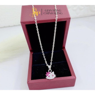 Dây chuyền bạc cho bé mặt mèo “hello kitty” nơ hồng dễ thương-Bạc BNP