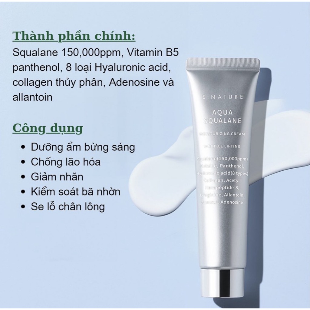 Kem dưỡng ẩm phục hồi chống lão hóa da SNature Aqua Squalane Moisturizing Cream