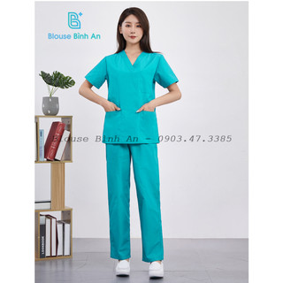 Đồng phục Y Tế, Spa màu xanh ngọc cho bác sĩ, y tá, điều dưỡng, thẩm mỹ viện, Vải cotton Hàn Quốc cao cấp-Blouse Bình An