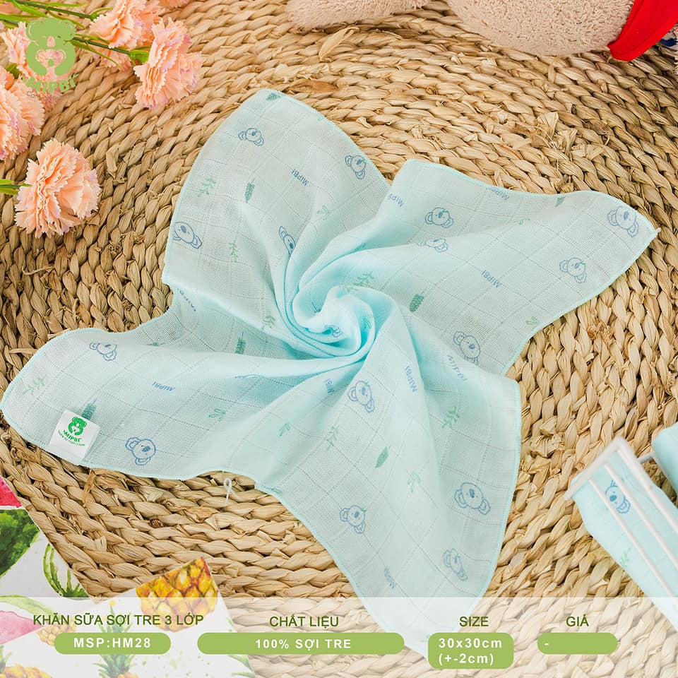 Set 6 khăn sữa sợi tre Mipbi cho bé 30x30cm, khăn chất liệu mềm mại thấm hút tốt - Monnie Kids