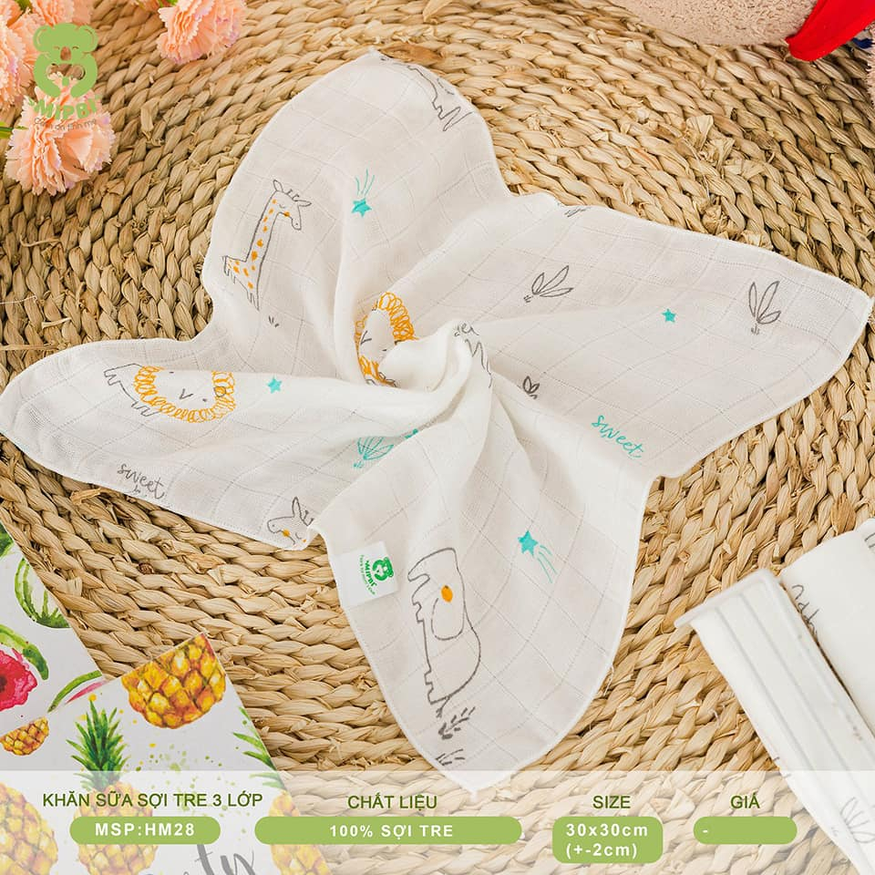 Set 6 khăn sữa sợi tre Mipbi cho bé 30x30cm, khăn chất liệu mềm mại thấm hút tốt - Monnie Kids