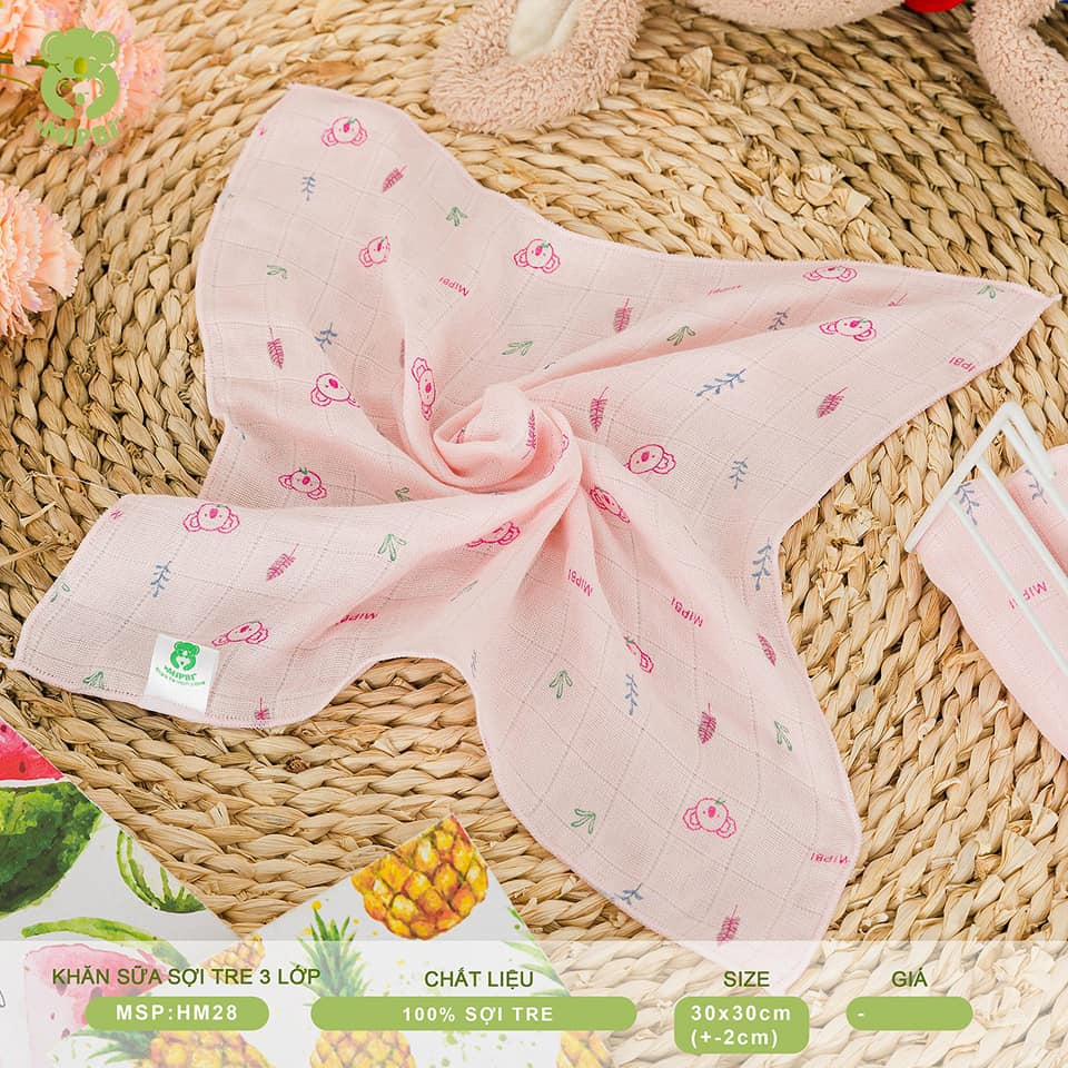 Set 6 khăn sữa sợi tre Mipbi cho bé 30x30cm, khăn chất liệu mềm mại thấm hút tốt - Monnie Kids