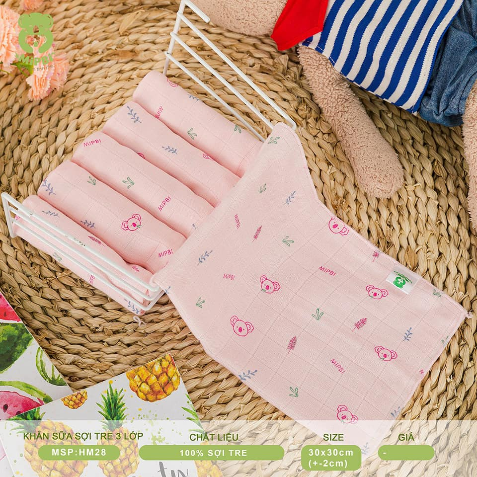 Set 6 khăn sữa sợi tre Mipbi cho bé 30x30cm, khăn chất liệu mềm mại thấm hút tốt - Monnie Kids