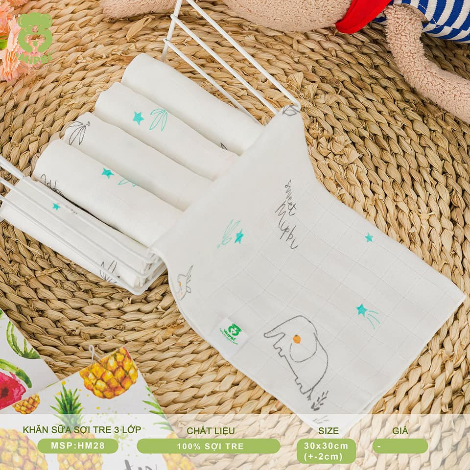 Set 6 khăn sữa sợi tre Mipbi cho bé 30x30cm, khăn chất liệu mềm mại thấm hút tốt - Monnie Kids
