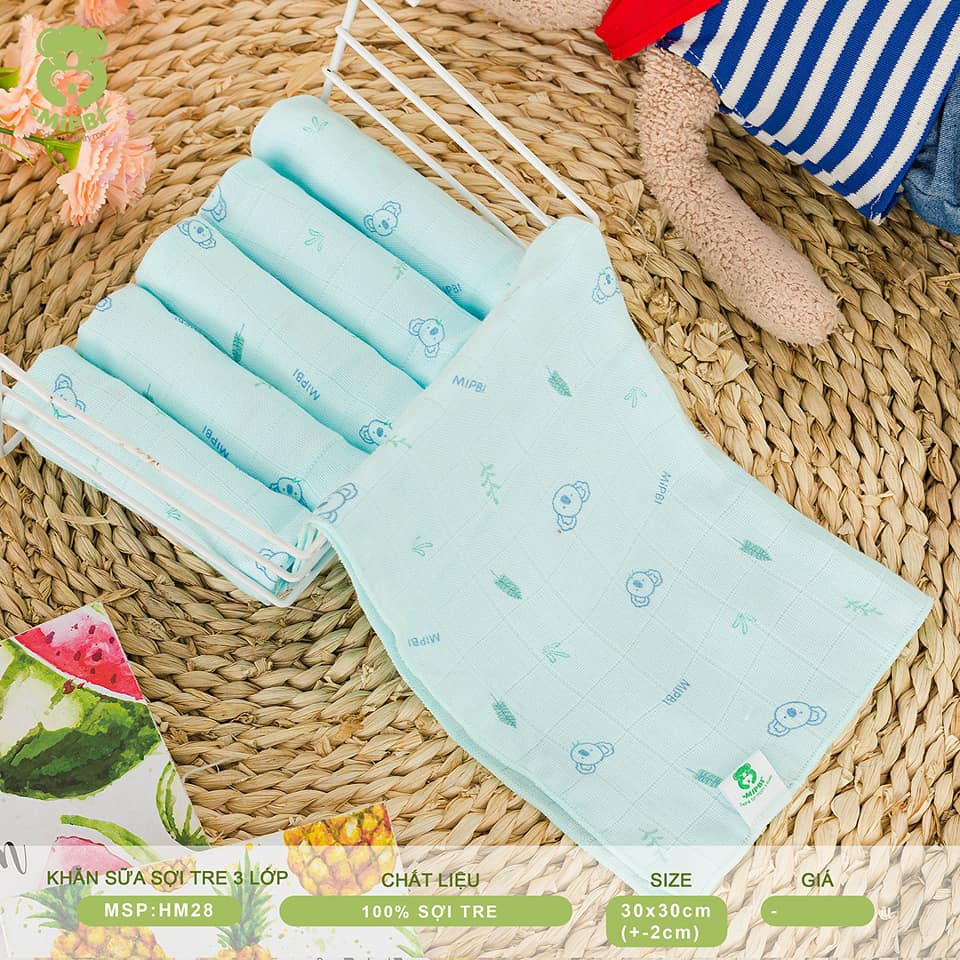Set 6 khăn sữa sợi tre Mipbi cho bé 30x30cm, khăn chất liệu mềm mại thấm hút tốt - Monnie Kids