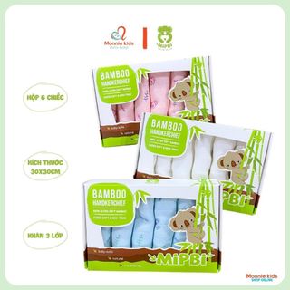 Set 6 khăn sữa sợi tre Mipbi cho bé 30x30cm, khăn chất liệu mềm mại thấm hút tốt - Monnie Kids