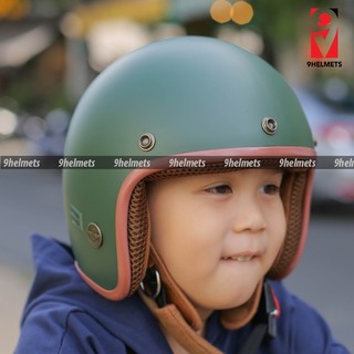Mũ bảo hiểm 3/4 ntmax trẻ em - xanh lính lót nâu