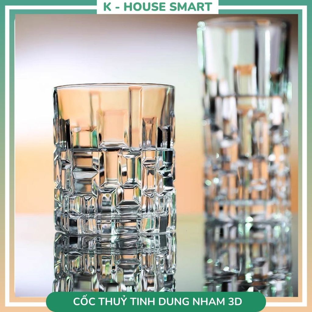 Cốc thuỷ tinh cao cấp uống nước phòng khách hoạ tiết dung nham 3d hiện đại, ly thuỷ tinh decor K-House Smart