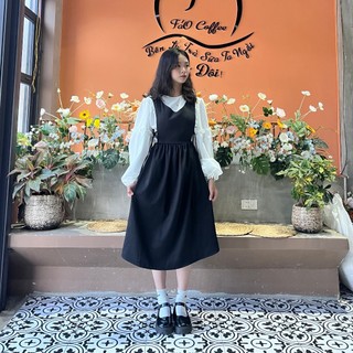 Váy yếm Sora House, đầm dự tiệc phong cách tiểu thư Hàn Quốc có dây chỉnh eo hai màu đen, xanh, có bigsize tới 100kg