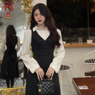Váy Yếm vạt chéo Sora House có dây chỉnh eo phía sau Dáng Chữ A Xòe Rộng thanh lịch có Bigsize