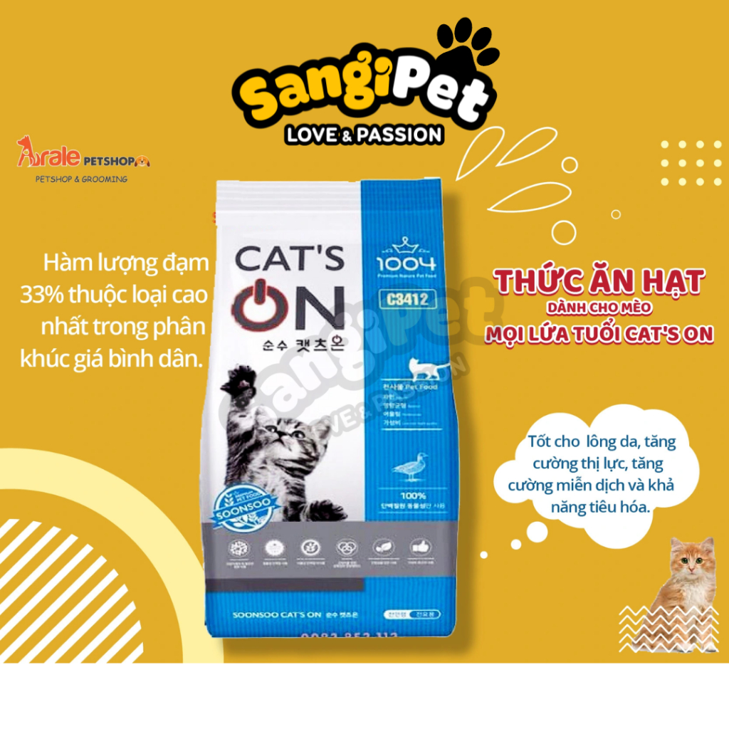 Hạt Cat On 1kg cho mèo con, mèo lớn gói nguyên seal công ty