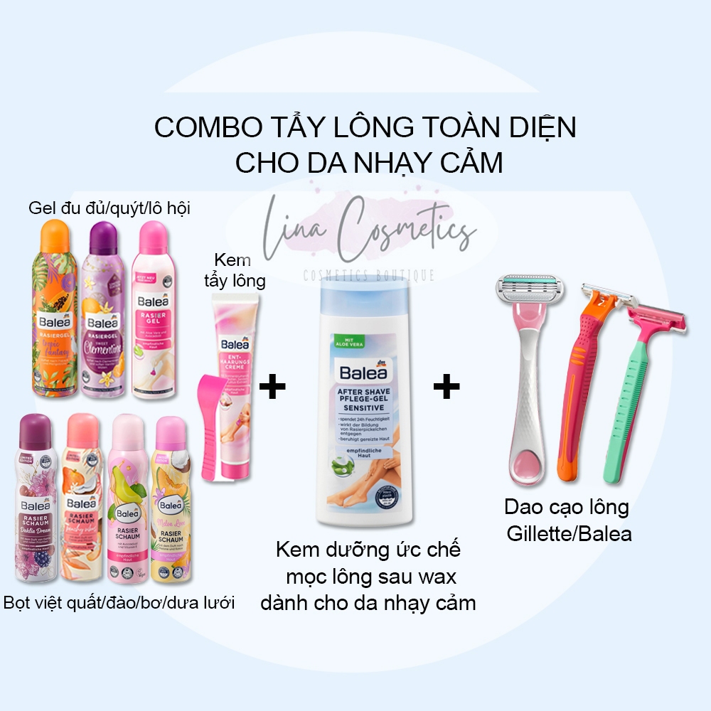 Combo tẩy/cạo lông toàn diện cho da nhạy cảm nội địa Đức Balea