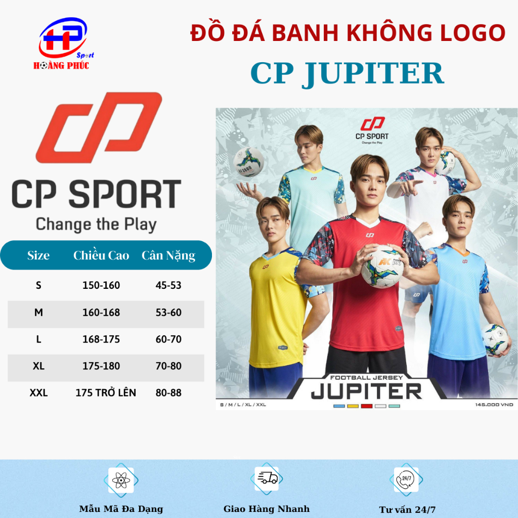 Quần áo bóng đá,đồ đá banh kgoong logo CP JUPITER thun lạnh chuẩn thi đấu,thấm hút mồ hôi cực đẹp - sport hoàng phúc
