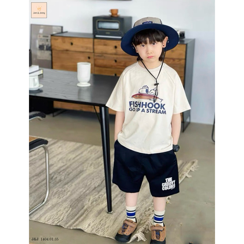 Set Jam&Jenny basic áo thun quần short bé trai hoạ tiết FISHHOOK