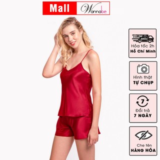 Đồ bộ mặc nhà WANNABE đồ đùi nữ quần sọt áo 2 dây basic đơn giản thoải mái chăm sóc giấc ngủ BS612