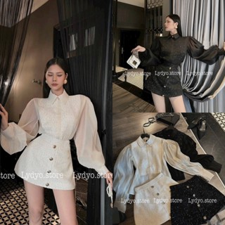  Set váy đầm dạ tweed đính kim tuyến óng ánh bling bling phối dài tay voan váy đầm thiết kế sang chảnh cao cấp dự tiệc 5 