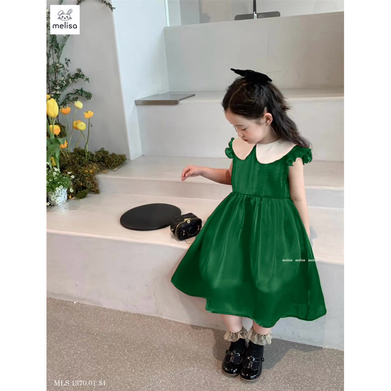 Đầm Melisa đỏ - xanh cổ bèo trắng bé gái Noel-Tết