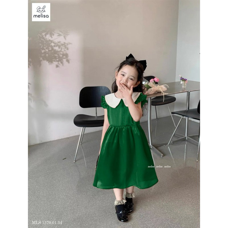 Đầm Melisa đỏ - xanh cổ bèo trắng bé gái Noel-Tết