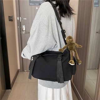 Túi đeo chéo đen khóa bấm unisex cá tính vải bố canvas đi học đi chơi thời trang 1290