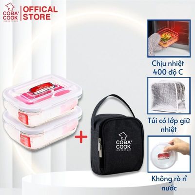 TẶNG 1 Túi Giữ Nhiệt Bộ 2 Hộp Thủy Tinh Đựng Thực Phẩm COBACOOK - CCL32BS