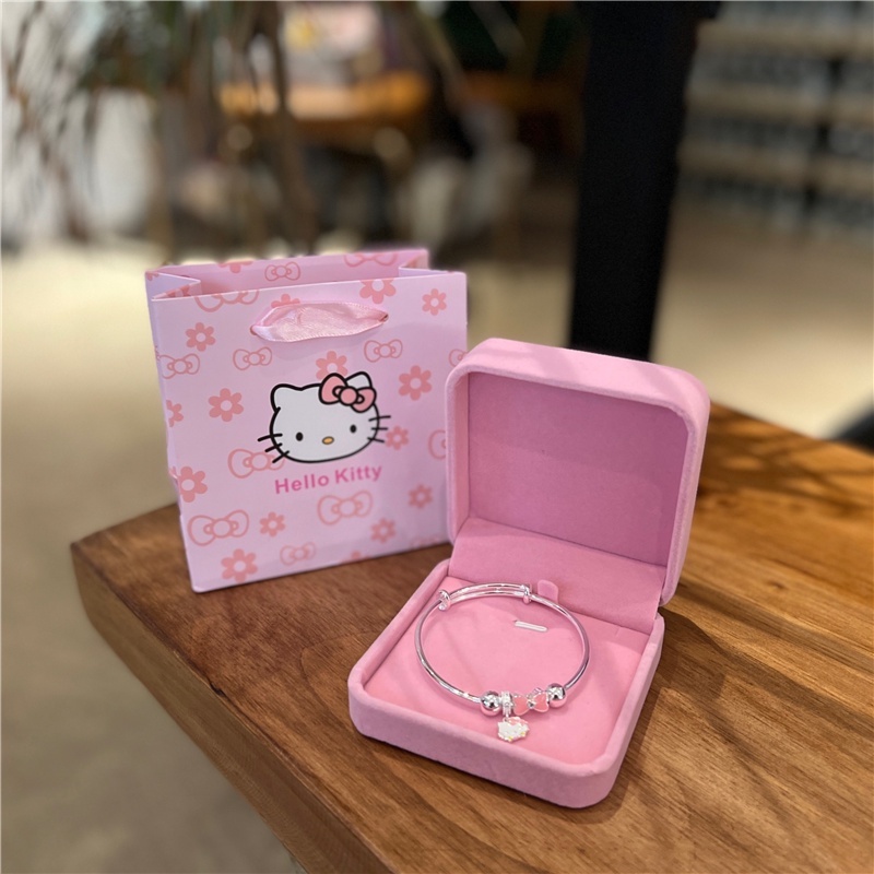 MVP3805 Vòng Tay Bạc 999 Chính Hãng Hình Mèo kitty Đeo Nơ Dễ Thương Cho Nữ