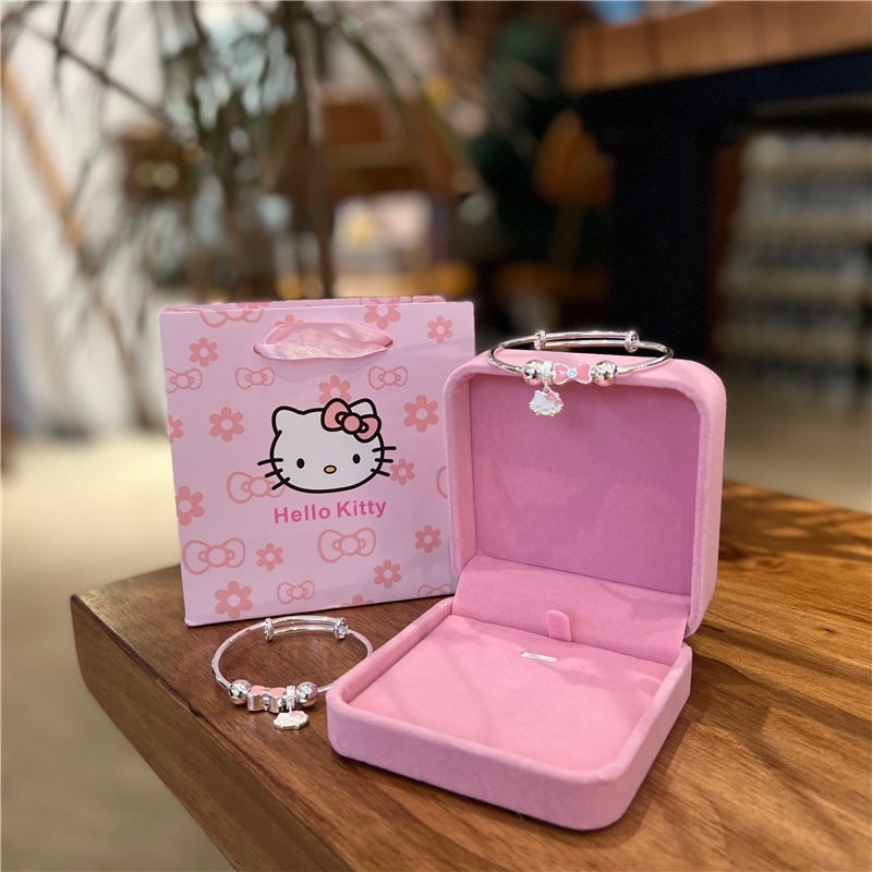 MVP3805 Vòng Tay Bạc 999 Chính Hãng Hình Mèo kitty Đeo Nơ Dễ Thương Cho Nữ