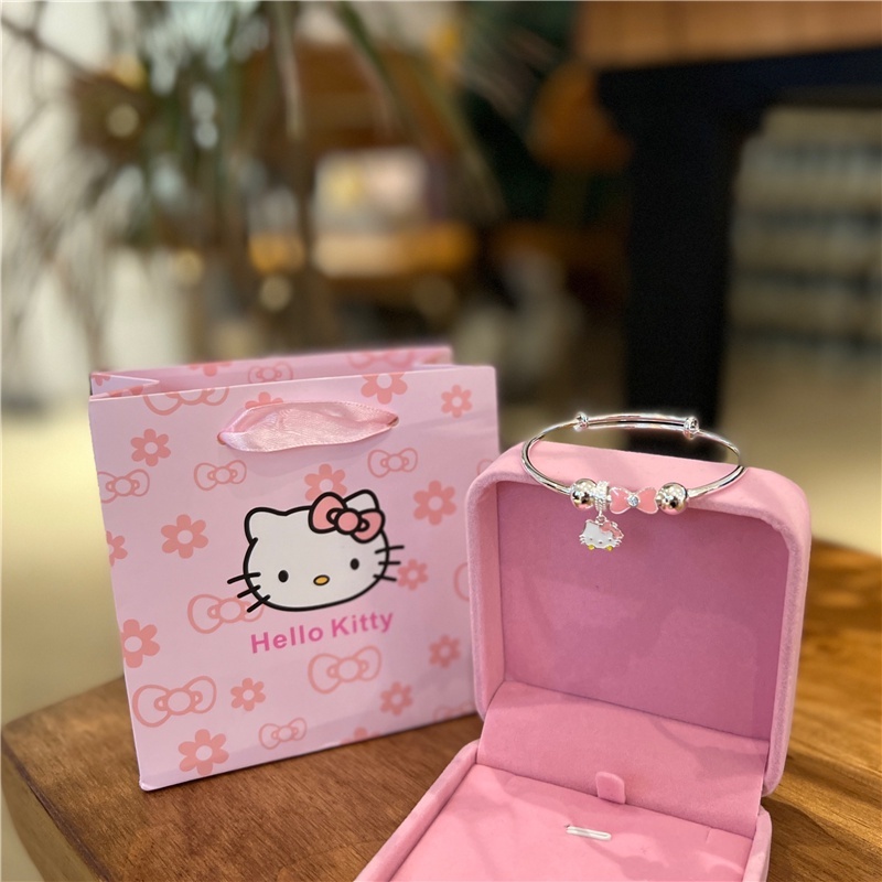 MVP3805 Vòng Tay Bạc 999 Chính Hãng Hình Mèo kitty Đeo Nơ Dễ Thương Cho Nữ