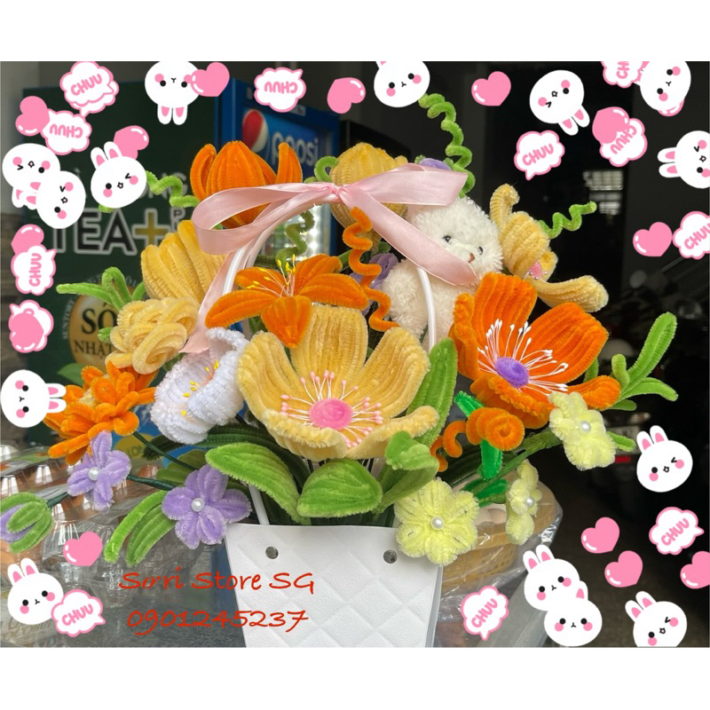 Giỏ hoa kẽm nhung mix màu