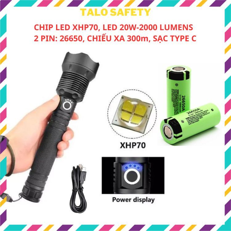 Đèn pin siêu sáng chip led XHP70, sử dụng 2 PIN 26650