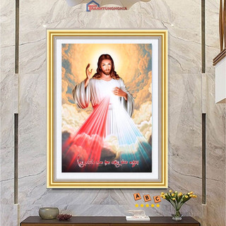 Tranh đính đá LV489 (50cm x 70cm), tranh thêu chữ thập chúa giêsu LV3496 (43cm x 59cm)