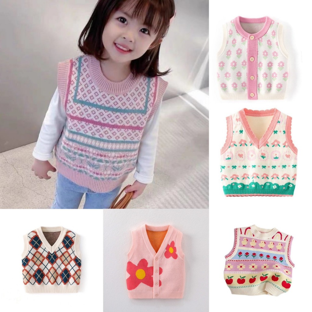 (Hot 2023 - Hàng QCCC) Áo gile len cho bé gái các mẫu hoa cực xinh 1-8 tuổi chất mềm mại