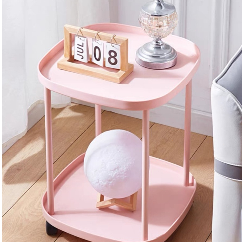 Bàn trà mặt tròn,Kệ trang trí - Kệ đầu giường đầu giường đa năng bánh xe 2-3 tầng trang trí phòng khách, phòng ngủ