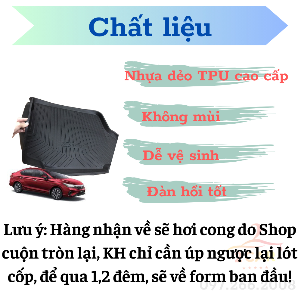 Lót cốp nhựa dẻo cho xe Honda City 2015 đến 2021, 2022, 2023 Hàng không mùi, dễ vệ sinh, không thấm nước