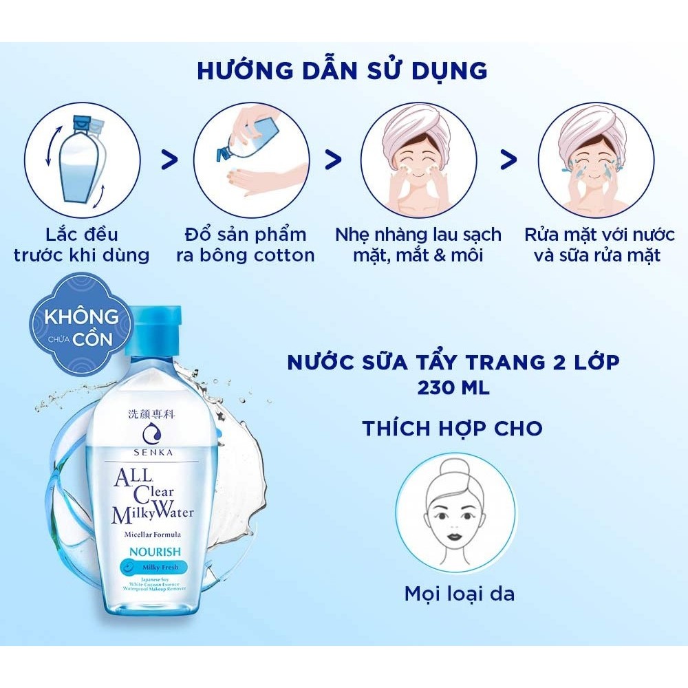 Nước sữa tẩy trang Senka A.L.L. Clear Milky Water sạch sâu 2 lớp (230ML) JPKOI