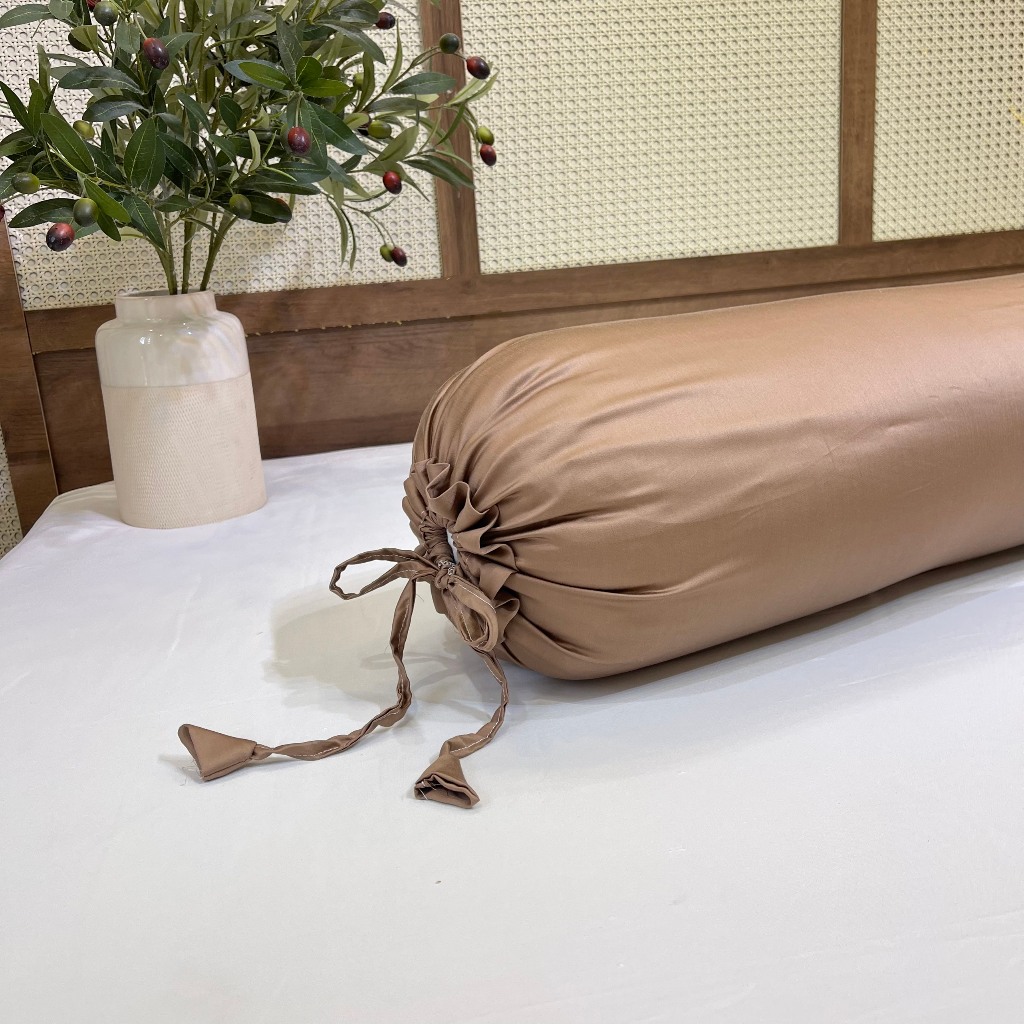 Vỏ gối ôm lụa Tencel 60s VIE HOME - Bedding, hàng đẹp kích thước 35x100cm trơn màu cao cấp thắt nơ 2 đầu