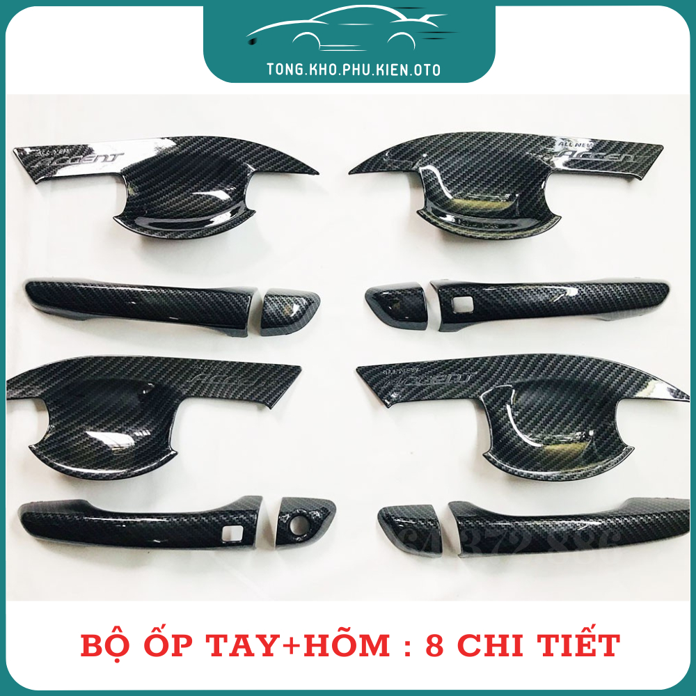 Ốp tay nắm, hõm cửa CARBON xe Huyndai Accent 2018- 2019- 2020- 2021- 2022-2023 vân cacbon cao cấp