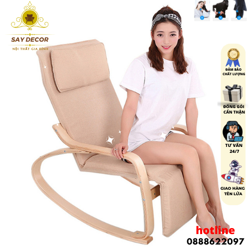 Ghế PoangRocking Chair ghế đọc sách ,Ghế Poang Lười có gác chân thông minh màu đẹp nhẹ nhàng trang nhã Đọc Báo Nghỉ Ngơi