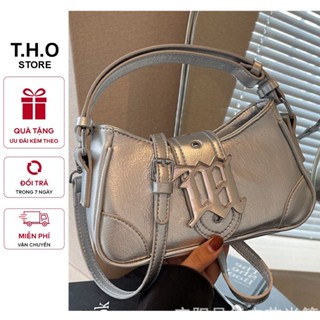 Túi xách nữ, túi đeo chéo da nhăn bóng kẹp nách khóa kim loại chữ M K247
