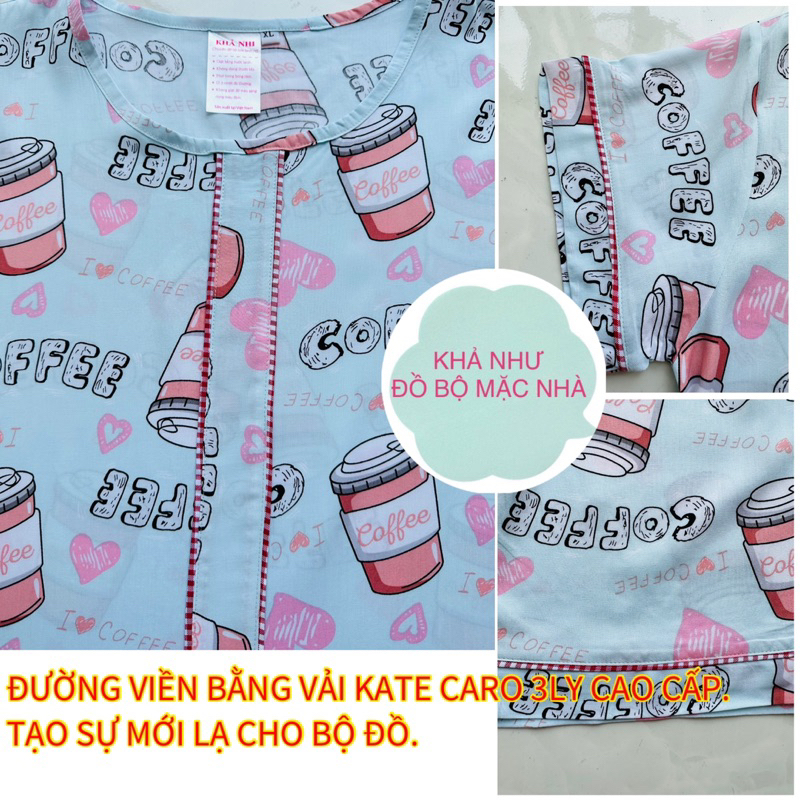 Bộ tole nữ mặc nhà, bộ lanh nữ pijama quần lửng áo phối viền vải kate caro 2 đường viền