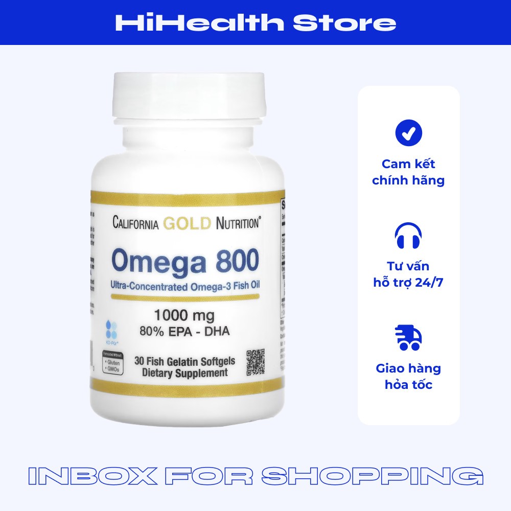 Viên uống Dầu cá California Gold Nutrition Omega 800 hỗ trợ sức khỏe tim mạch, não bộ 30/90 viên