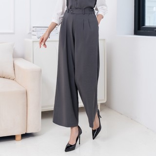 Quần ống rộng dáng suông, quần vải nữ công sở cạp cao lamer o64w24q001
