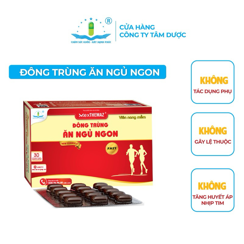 Đông Trùng Ăn Ngủ Ngon Chính Hãng Tâm Dược - Hộp 30 Viên